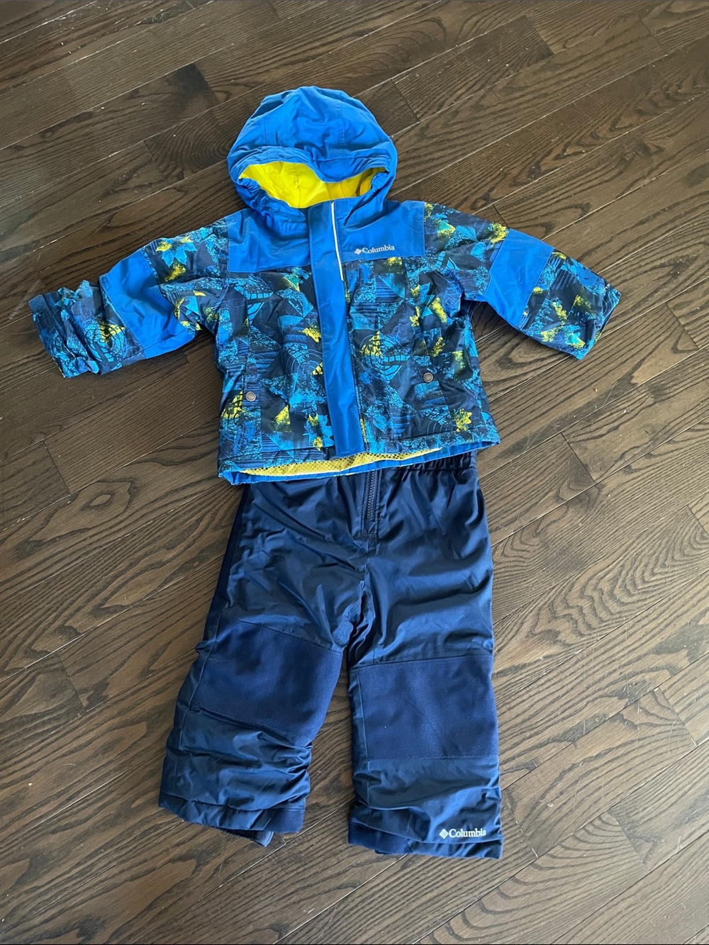 Columbia Blue & Yellow Toddler Snow Jacket with Navy Pants